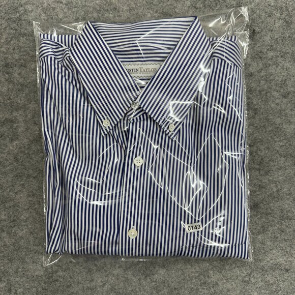 Austin Taylor Mens Button Down Dress Shirt Old Money 100% Cotton Blue Stripe XXL - Picture 9 of 9